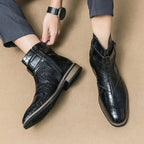 Jesolice Herren Ankle Boots aus Leder mit Krokodil-Muster – Stylische Schnallen-Stiefel für Business und Freizeit, Elegante — Image 16