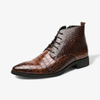 Jesolice Herren Ankle Boots aus Leder mit Krokodil-Muster – Stylische Schnürschuhe für Business und Freizeit Elegant — Main Image