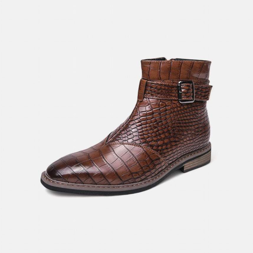 Jesolice Herren Ankle Boots aus Leder mit Krokodil-Muster – Stylische Schnallen-Stiefel für Business und Freizeit, Elegante — Image 2