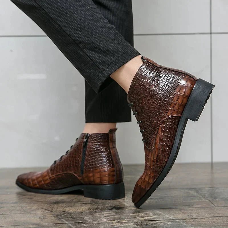 Jesolice Herren Ankle Boots aus Leder mit Krokodil-Muster – Stylische Schnürschuhe für Business und Freizeit Elegant — Image 2