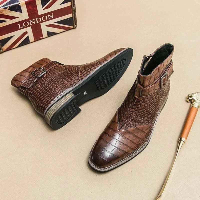 Jesolice Herren Ankle Boots aus Leder mit Krokodil-Muster – Stylische Schnallen-Stiefel für Business und Freizeit, Elegante — Image 3