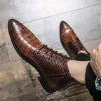 Jesolice Herren Ankle Boots aus Leder mit Krokodil-Muster – Stylische Schnürschuhe für Business und Freizeit Elegant — Image 3