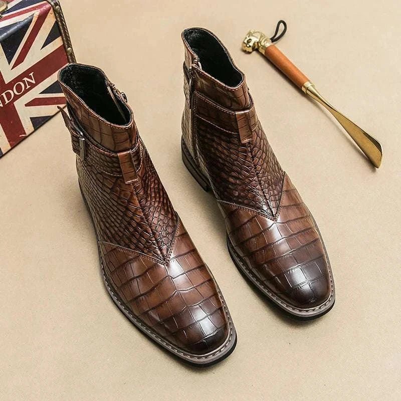 Jesolice Herren Ankle Boots aus Leder mit Krokodil-Muster – Stylische Schnallen-Stiefel für Business und Freizeit, Elegante — Image 4
