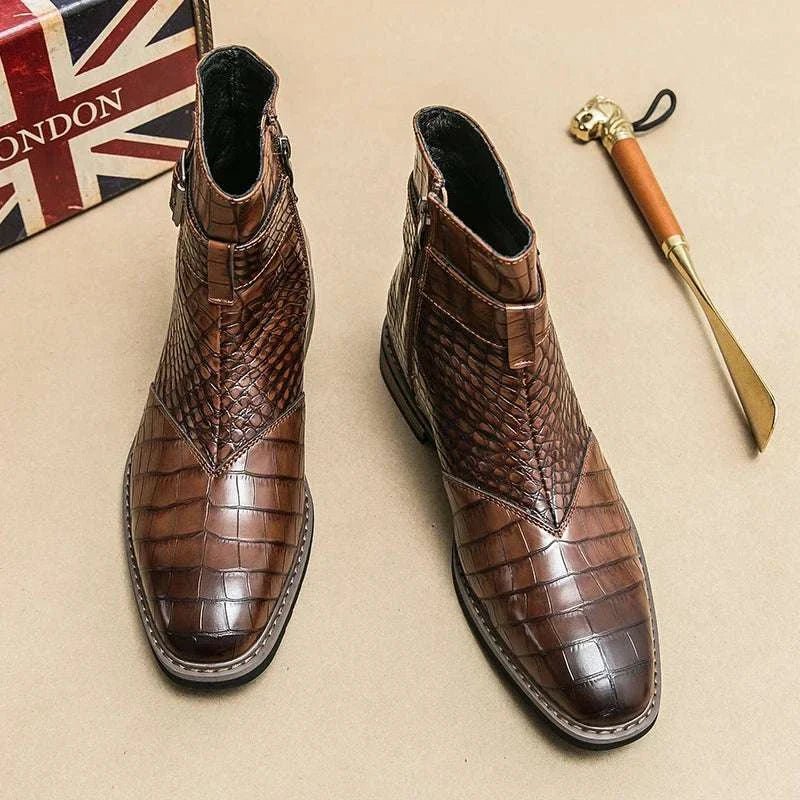 Jesolice Herren Ankle Boots aus Leder mit Krokodil-Muster – Stylische Schnallen-Stiefel für Business und Freizeit, Elegante — Image 5