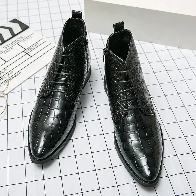 Jesolice Herren Ankle Boots aus Leder mit Krokodil-Muster – Stylische Schnürschuhe für Business und Freizeit Elegant — Image 5