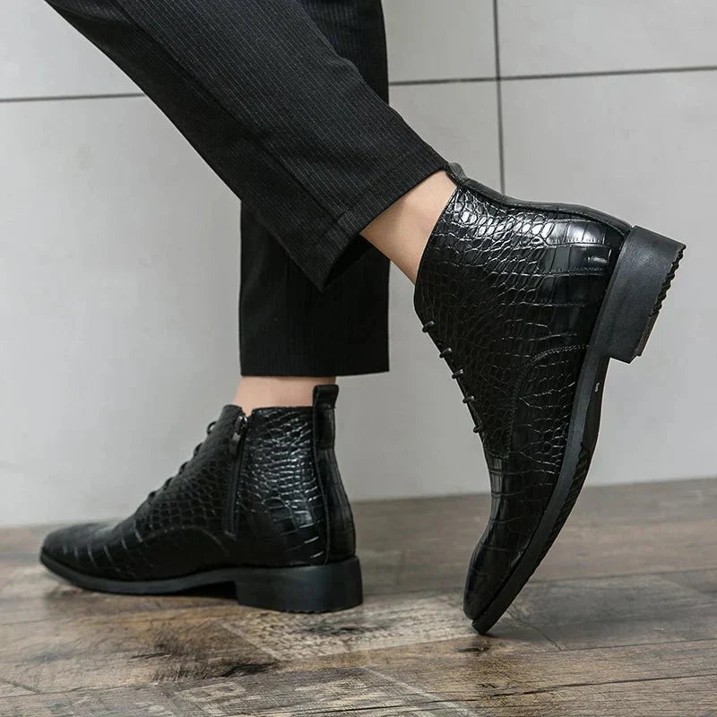 Jesolice Herren Ankle Boots aus Leder mit Krokodil-Muster – Stylische Schnürschuhe für Business und Freizeit Elegant — Image 6