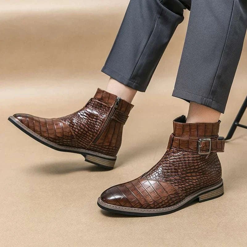 Jesolice Herren Ankle Boots aus Leder mit Krokodil-Muster – Stylische Schnallen-Stiefel für Business und Freizeit, Elegante — Image 7