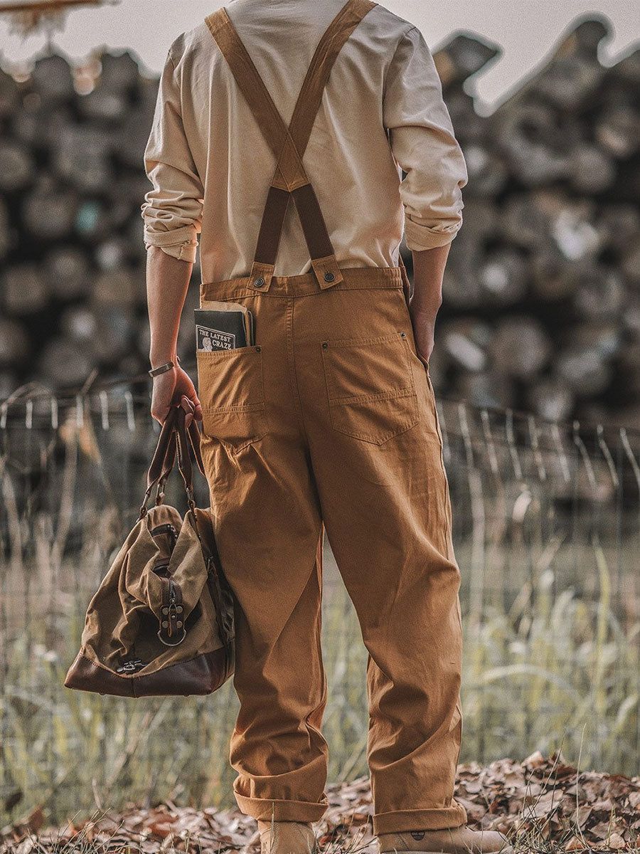 Jesolice Herren Baumwolle Latzhose Vintage Arbeitskleidung Stil - Beige, Oliv, Tan - Verstellbare Träger, Mehrere Taschen - Robuste — Image 3