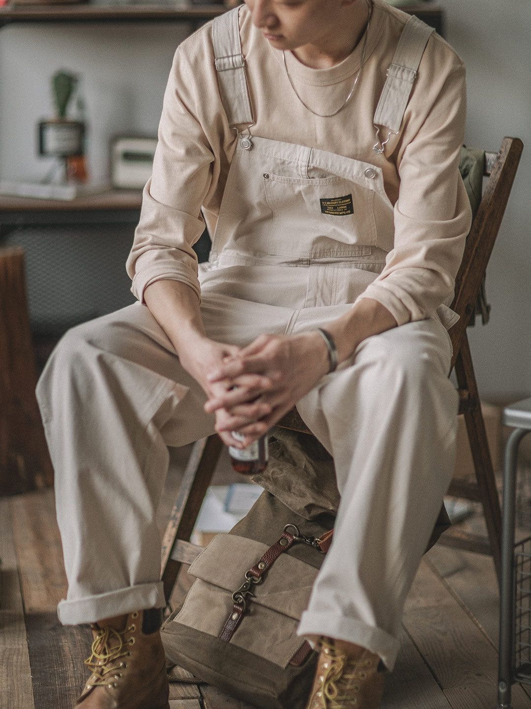 Jesolice Herren Baumwolle Latzhose Vintage Arbeitskleidung Stil - Beige, Oliv, Tan - Verstellbare Träger, Mehrere Taschen - Robuste — Image 6