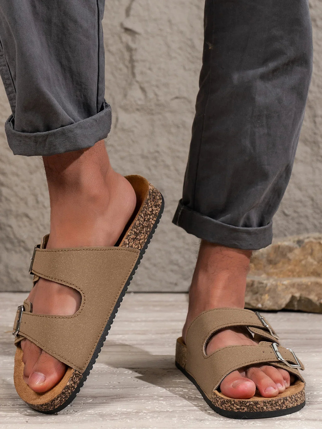 Jesolice Herren Doppelschnalle Korksandalen Bequem — Main Image