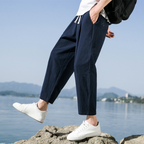 Jesolice Herren Entspannte Passform Baumwoll-Leinen-Hosen – Leichte Atmungsaktive Freizeit-Hosen mit Elastischem Bund Bequem — Image 3