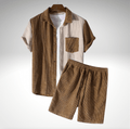 Jesolice Herren Freizeit Waffelstrick Kurzarmshirt und Shorts Set – Atmungsaktives Baumwollmischung Sommer Loungewear mit Knopfleiste und Elastischem Bund Stilvoll — Image 2