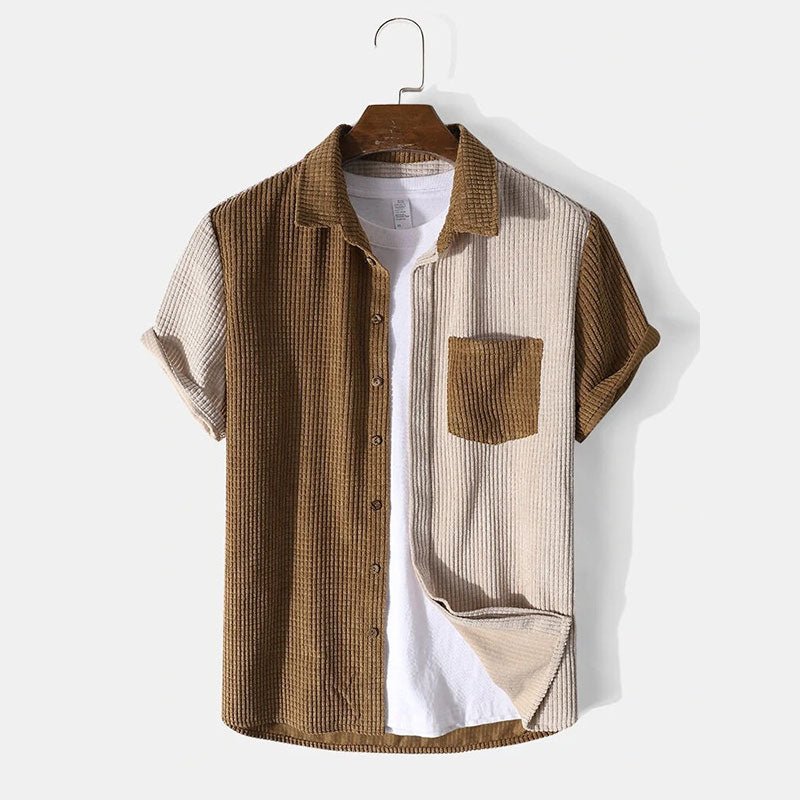 Jesolice Herren Freizeit Waffelstrick Kurzarmshirt und Shorts Set – Atmungsaktives Baumwollmischung Sommer Loungewear mit Knopfleiste und Elastischem Bund Stilvoll — Image 3