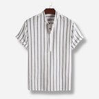 Jesolice Herren Gestreiftes Baumwollmischung Kurzarm Henley Hemd – Leichtes Lässiges Sommeroberteil mit Stehkragen Elegant — Main Image
