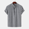 Jesolice Herren Gestreiftes Baumwollmischung Kurzarm Henley Hemd – Leichtes Lässiges Sommeroberteil mit Stehkragen Elegant — Image 7