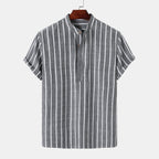 Jesolice Herren Gestreiftes Baumwollmischung Kurzarm Henley Hemd – Leichtes Lässiges Sommeroberteil mit Stehkragen Elegant — Image 7