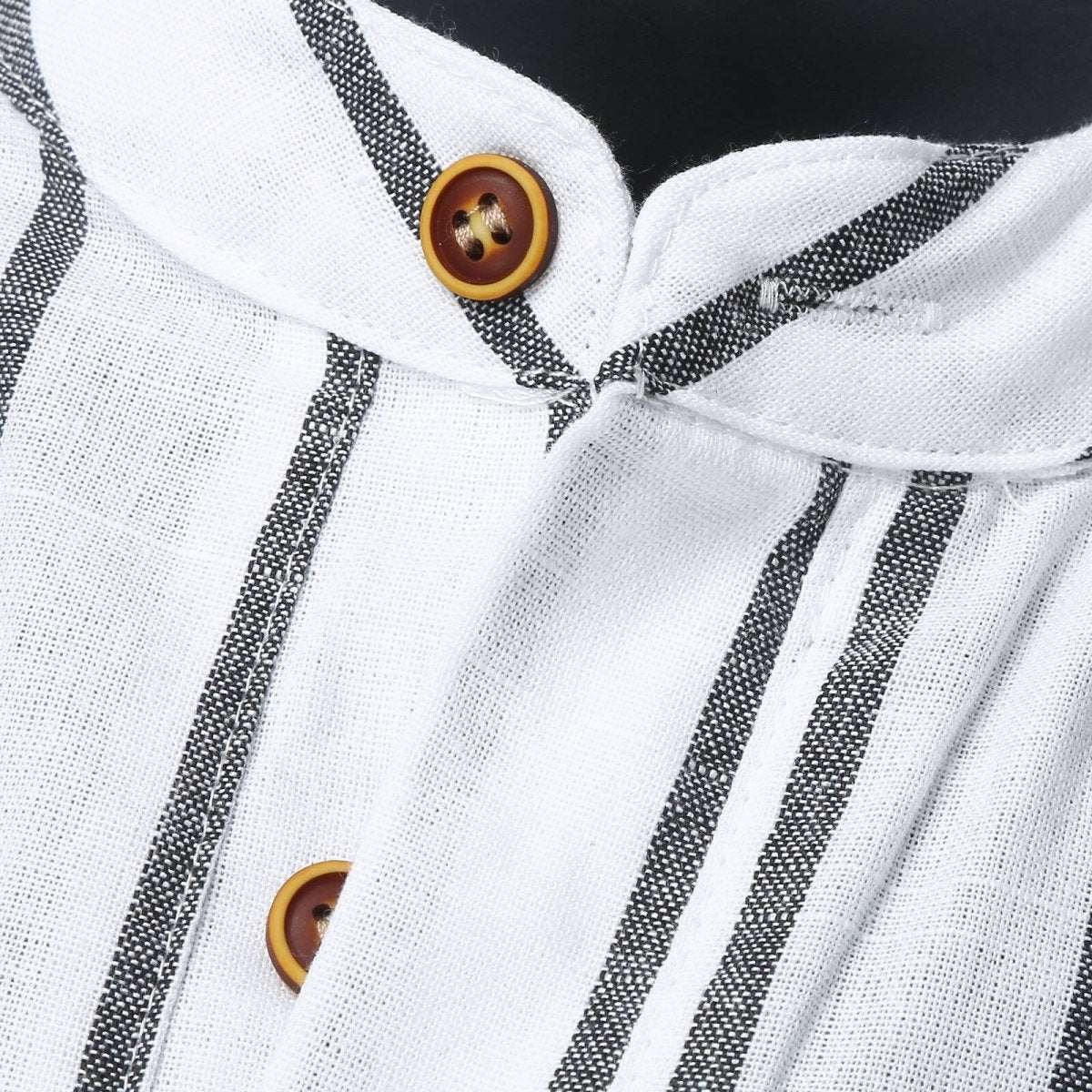 Jesolice Herren Gestreiftes Baumwollmischung Kurzarm Henley Hemd – Leichtes Lässiges Sommeroberteil mit Stehkragen Elegant — Image 9