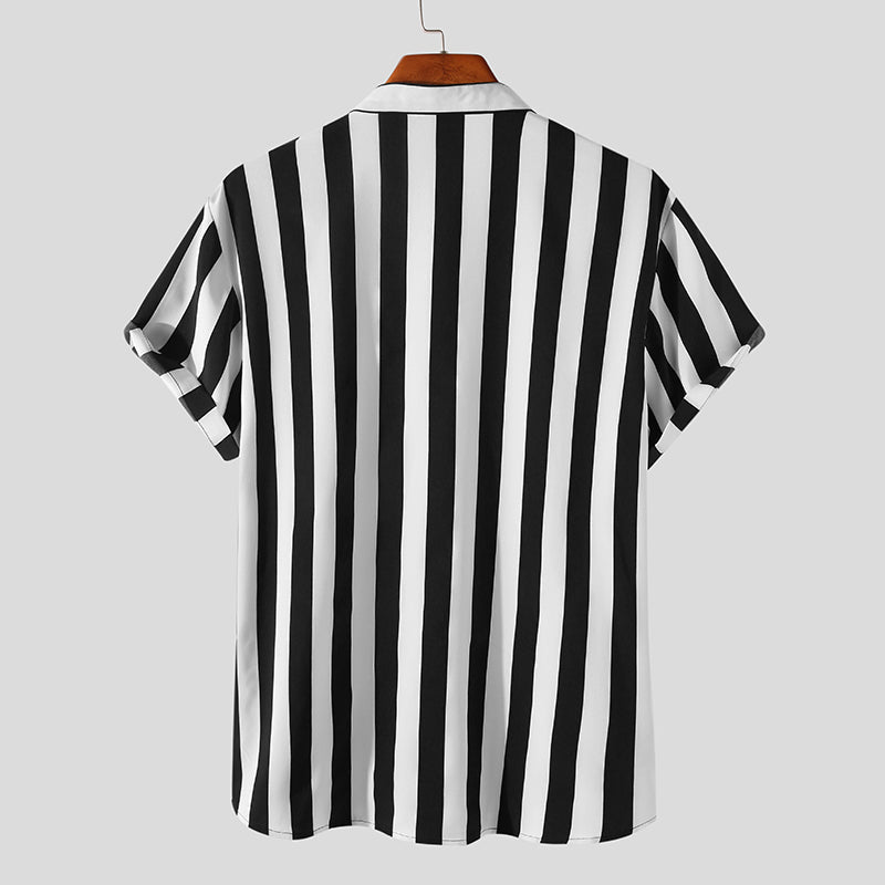 Jesolice Herren Gestreiftes Kurzarm Hemd – Lässiges Leichtes Polyester Atmungsaktives Sommeroberteil mit Stehkragen Stilvolles — Image 3