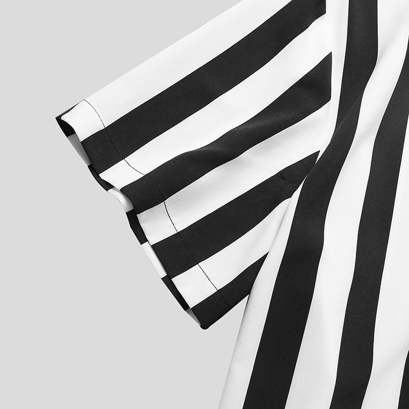 Jesolice Herren Gestreiftes Kurzarm Hemd – Lässiges Leichtes Polyester Atmungsaktives Sommeroberteil mit Stehkragen Stilvolles — Image 4