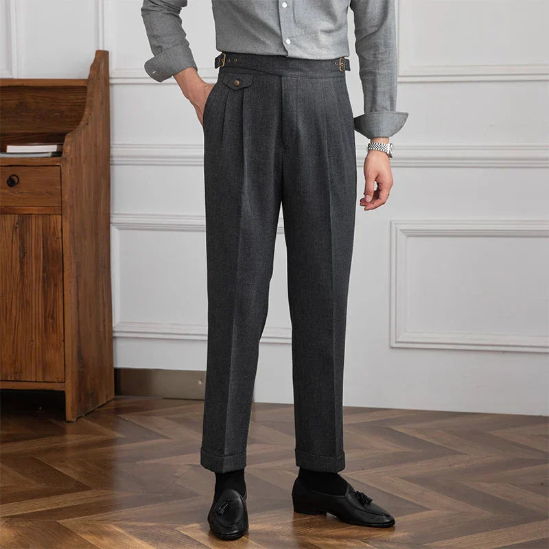 Jesolice Herren Hochtaillierte Wollmischung Plissee-Hosen – Maßgeschneiderte Formelle Geschäftshosen mit Verstellbarem Bund Elegante — Image 2