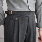 Jesolice Herren Hochtaillierte Wollmischung Plissee-Hosen – Maßgeschneiderte Formelle Geschäftshosen mit Verstellbarem Bund Elegante — Image 3
