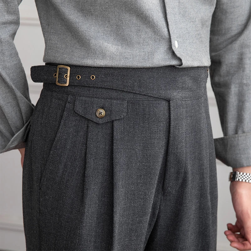 Jesolice Herren Hochtaillierte Wollmischung Plissee-Hosen – Maßgeschneiderte Formelle Geschäftshosen mit Verstellbarem Bund Elegante — Image 3