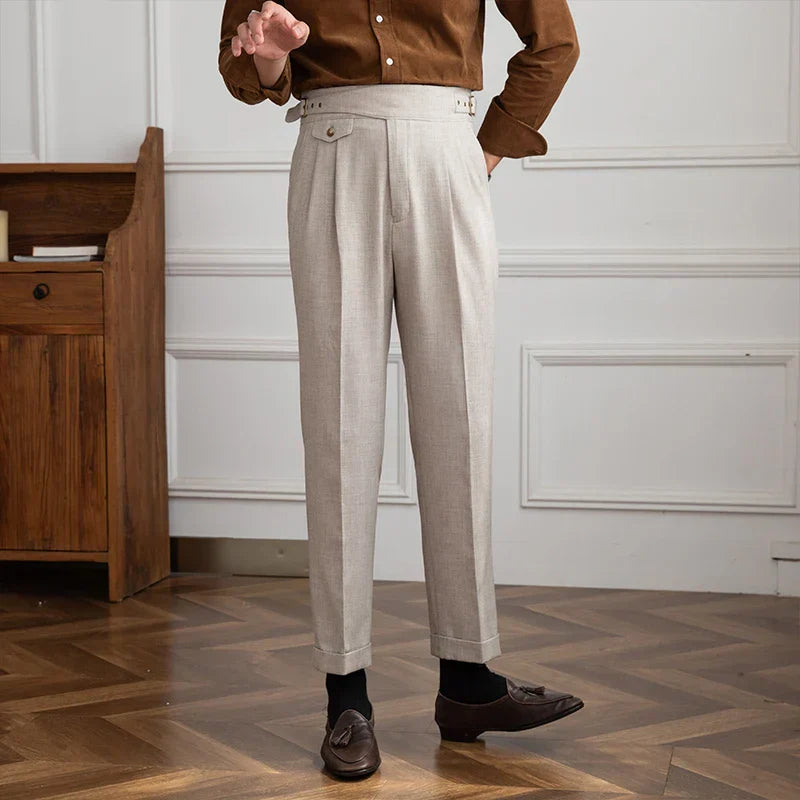 Jesolice Herren Hochtaillierte Wollmischung Plissee-Hosen – Maßgeschneiderte Formelle Geschäftshosen mit Verstellbarem Bund Elegante — Image 4