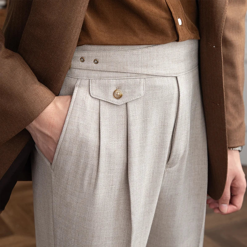 Jesolice Herren Hochtaillierte Wollmischung Plissee-Hosen – Maßgeschneiderte Formelle Geschäftshosen mit Verstellbarem Bund Elegante — Image 6