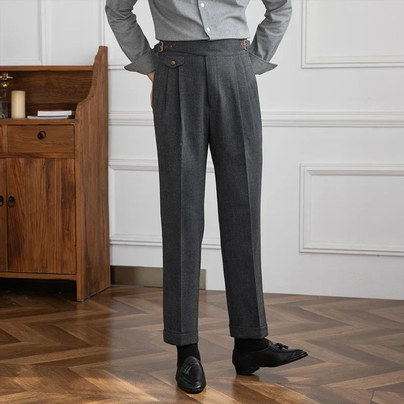Jesolice Herren Hochtaillierte Wollmischung Plissee-Hosen – Maßgeschneiderte Formelle Geschäftshosen mit Verstellbarem Bund Elegante — Image 7
