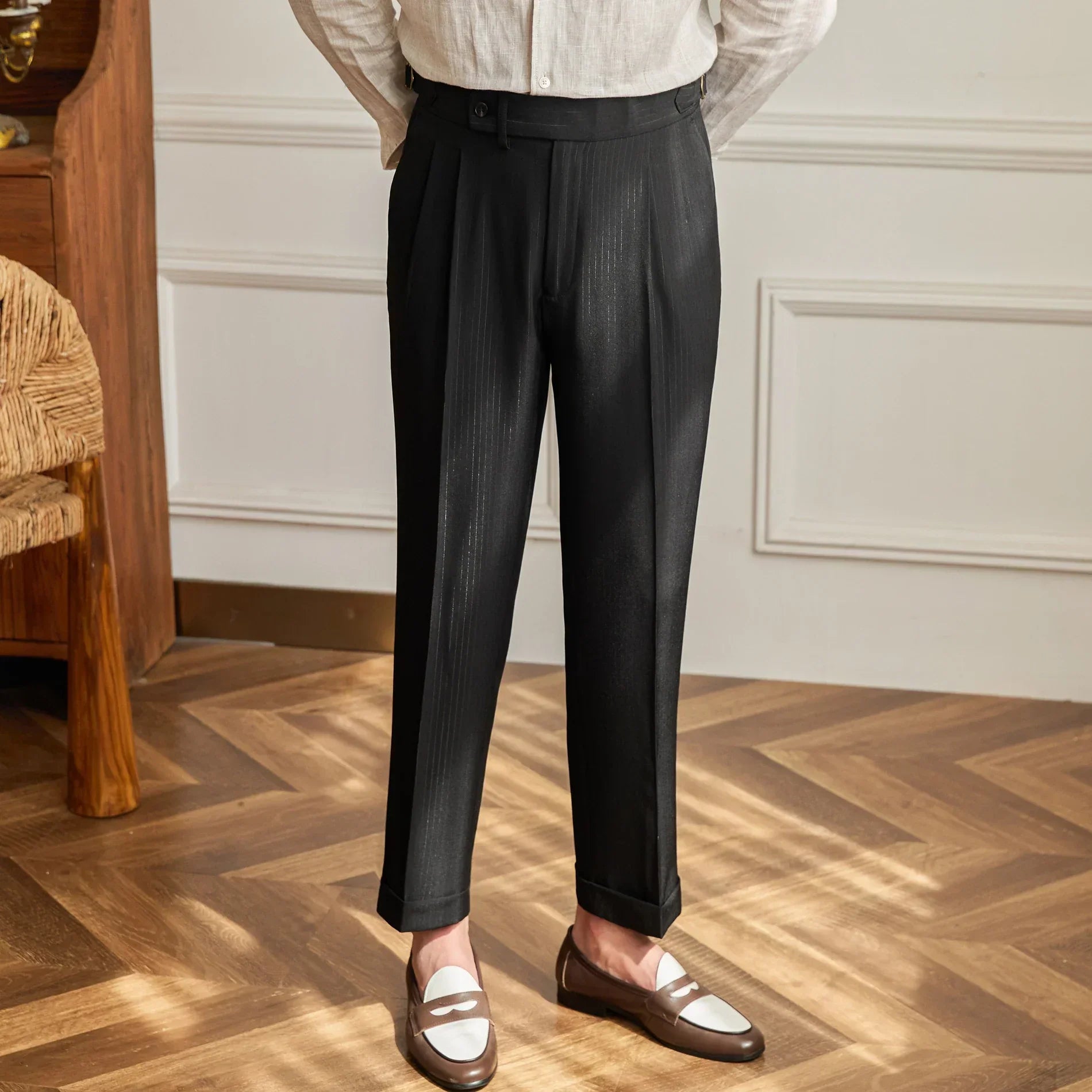Jesolice Herren Klassische Faltenhose aus Wolle – Maßgeschneiderte Business Casual Hose mit Verstellbarem Bund Elegant — Image 2