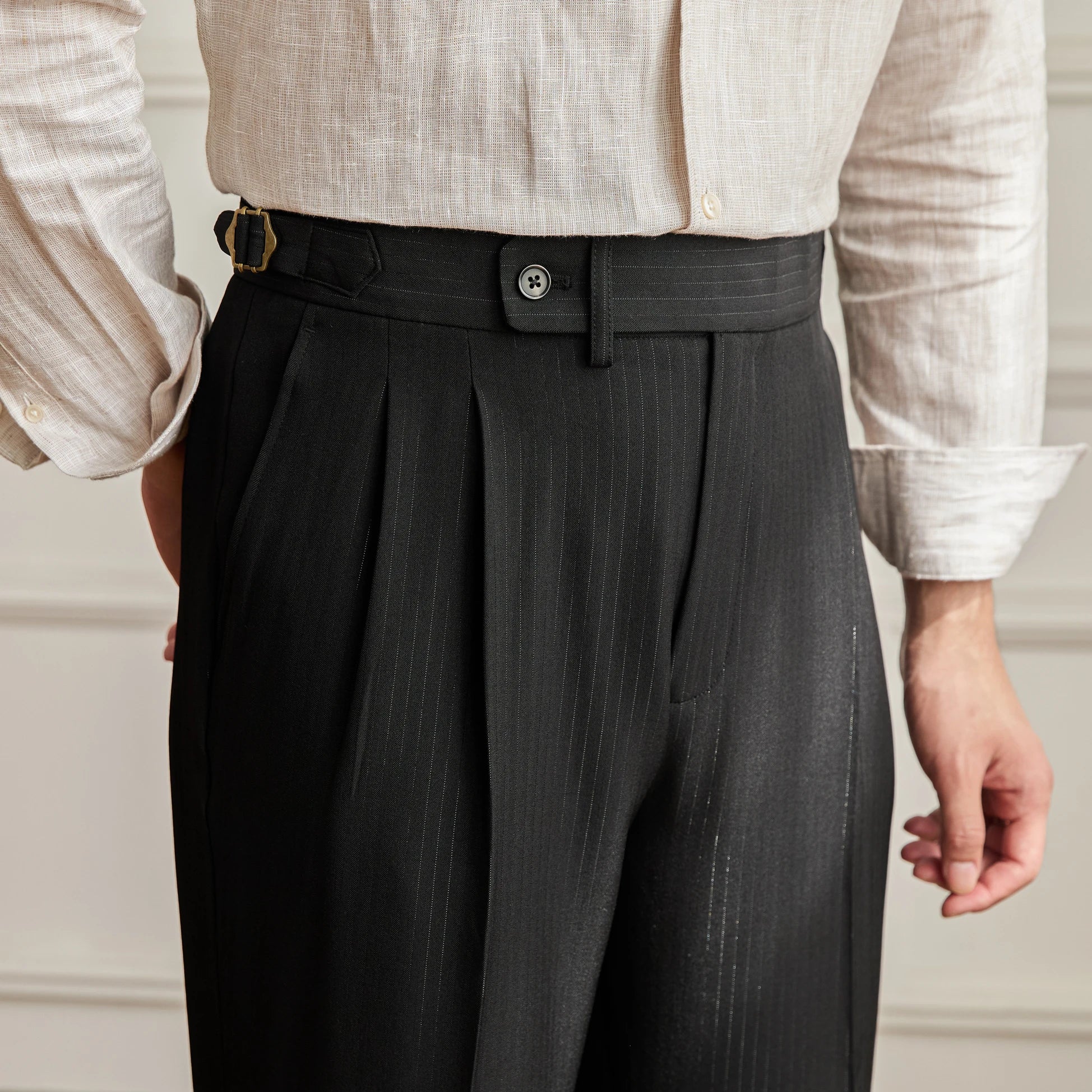Jesolice Herren Klassische Faltenhose aus Wolle – Maßgeschneiderte Business Casual Hose mit Verstellbarem Bund Elegant — Image 3