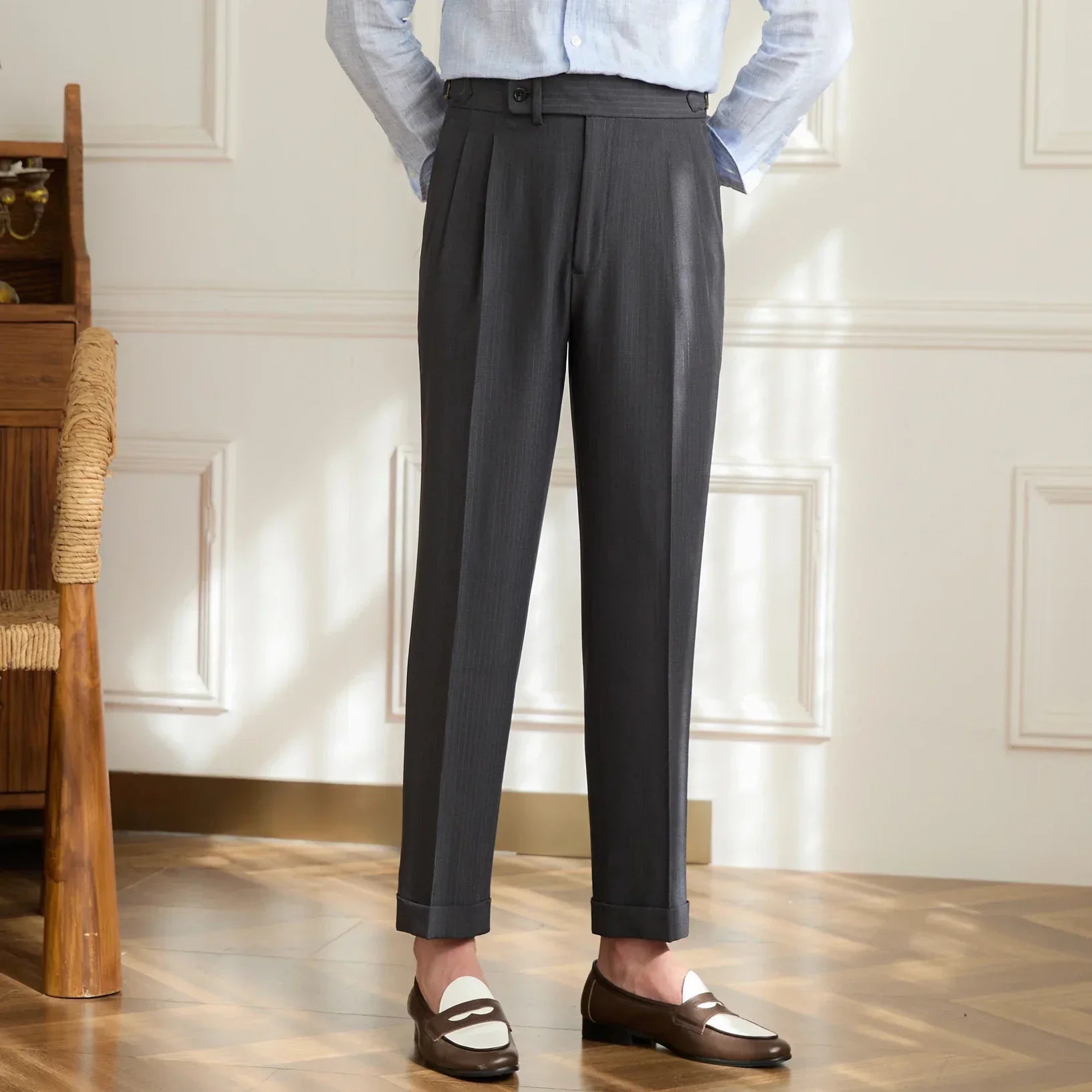 Jesolice Herren Klassische Faltenhose aus Wolle – Maßgeschneiderte Business Casual Hose mit Verstellbarem Bund Elegant — Image 9