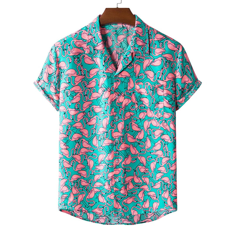 Jesolice Herren Kurzarm Flamingo Druck Hawaiianisches Hemd – Leichtes Lässiges Button-Down Strandbekleidung für Sommerpartys Stilvoll — Image 2