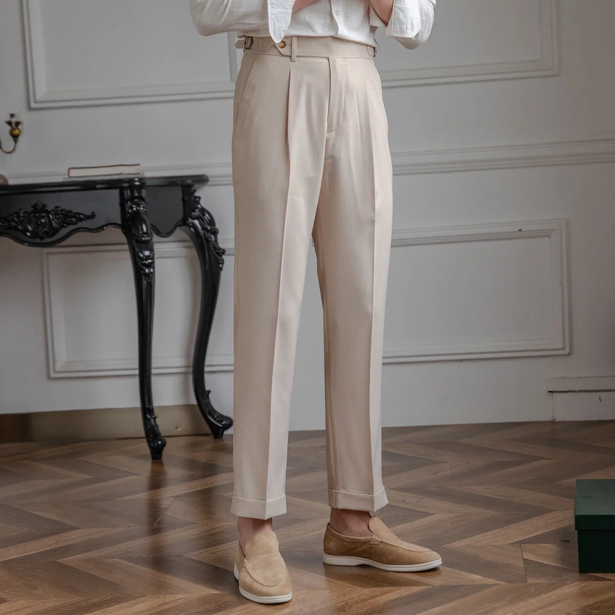 Jesolice Herren Maßgeschneiderte Plissee-Hosen – Elegante Wollmischung Formale Hosen mit Verstellbarem Bund Stilvoll — Image 2