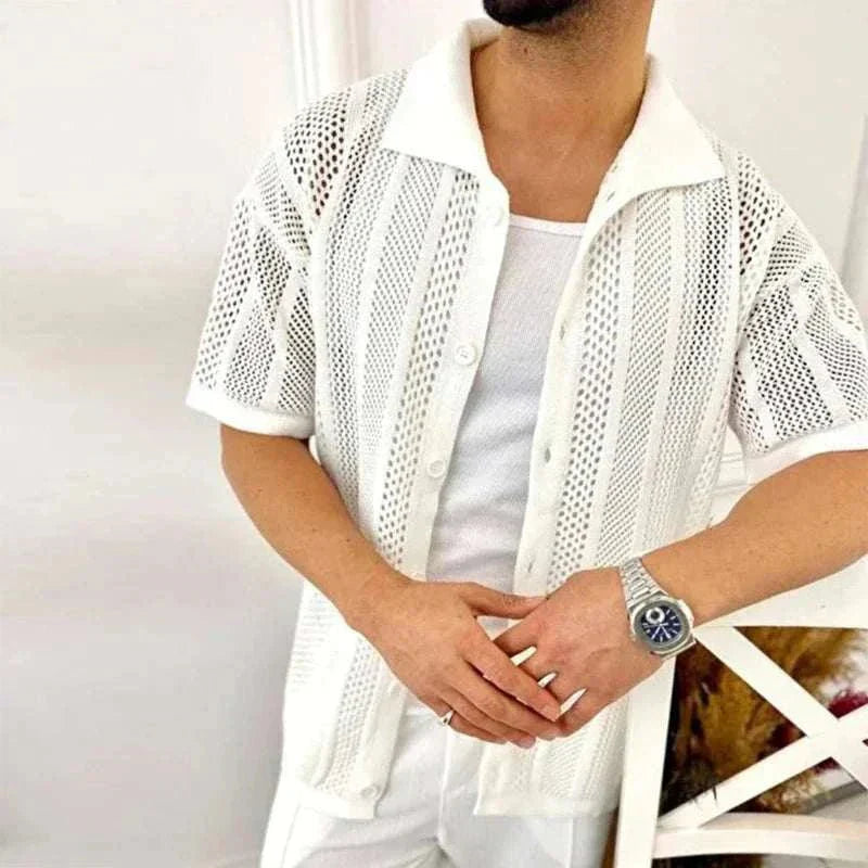 Jesolice Herren Offenes Strick Button-Up Kurzarm Cardigan – Leicht Atmungsaktives Baumwollmischung Sommer Layering Hemd Elegant — Image 10
