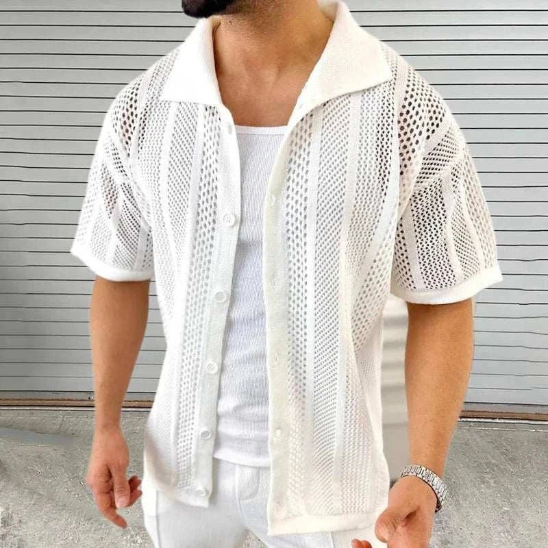 Jesolice Herren Offenes Strick Button-Up Kurzarm Cardigan – Leicht Atmungsaktives Baumwollmischung Sommer Layering Hemd Elegant — Image 7