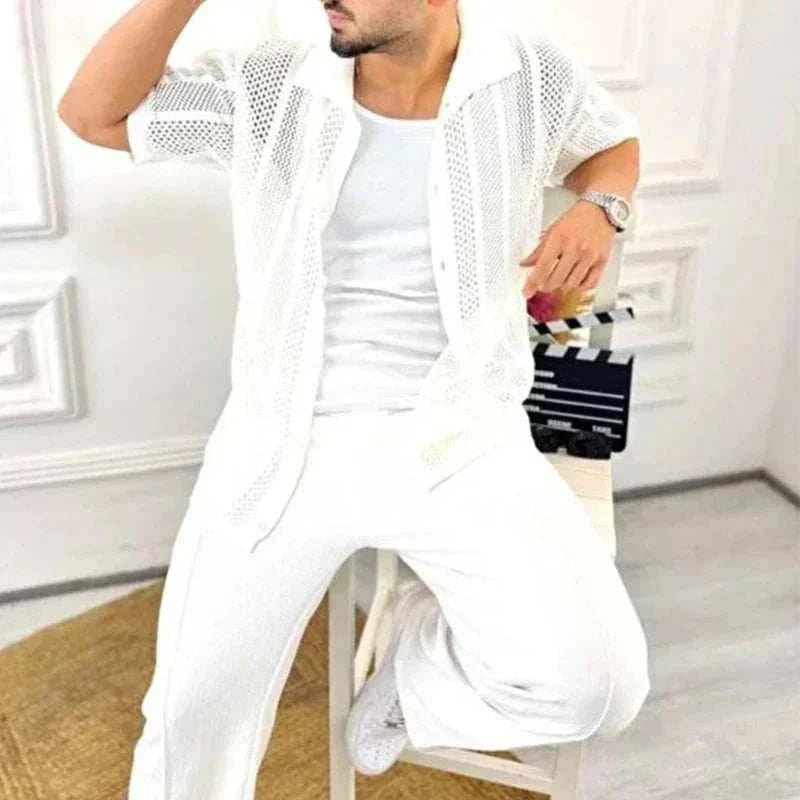 Jesolice Herren Offenes Strick Button-Up Kurzarm Cardigan – Leicht Atmungsaktives Baumwollmischung Sommer Layering Hemd Elegant — Image 9