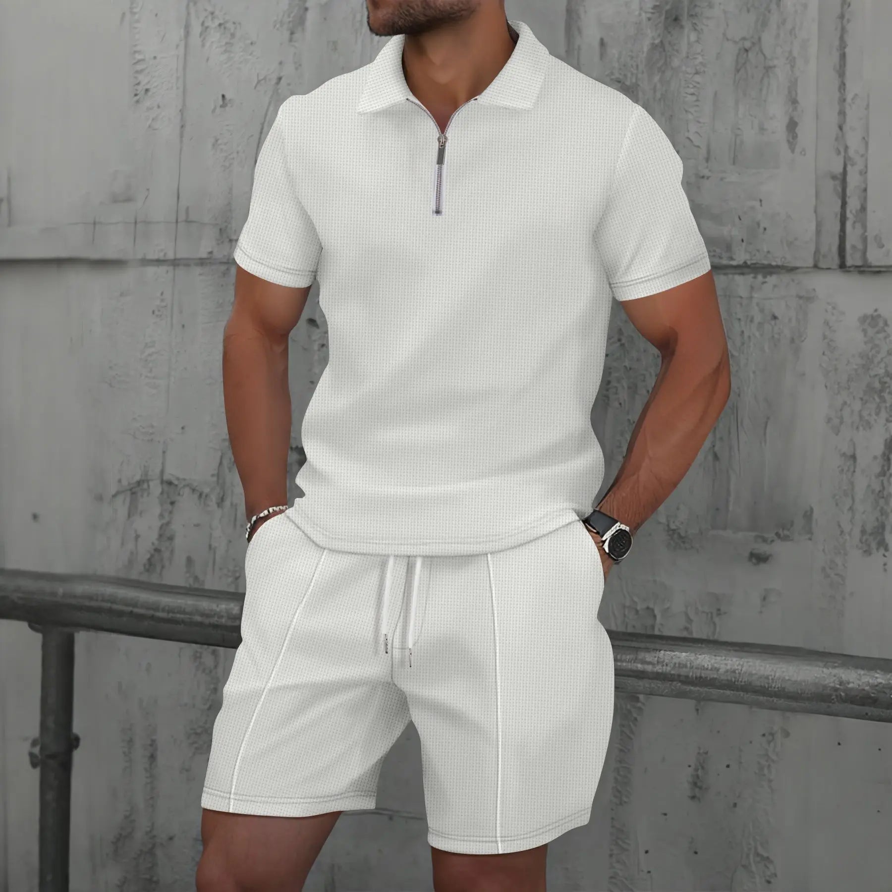 Jesolice Herren Poloshirt und Shorts Set - Beige, Schwarz, Grau, Weiß, Blau - Atmungsaktiver Stoff Elegant — Image 16