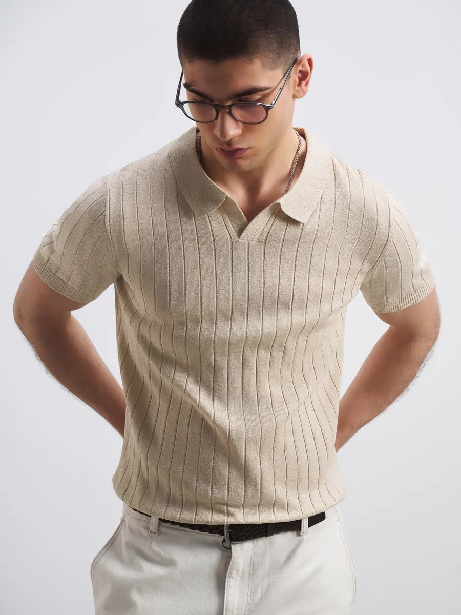 Jesolice Herren Rippstrick Polohemd – Stilvolles leichtes Baumwollmischung Kurzarmoberteil für legere und schicke Outfits Elegantes — Image 2