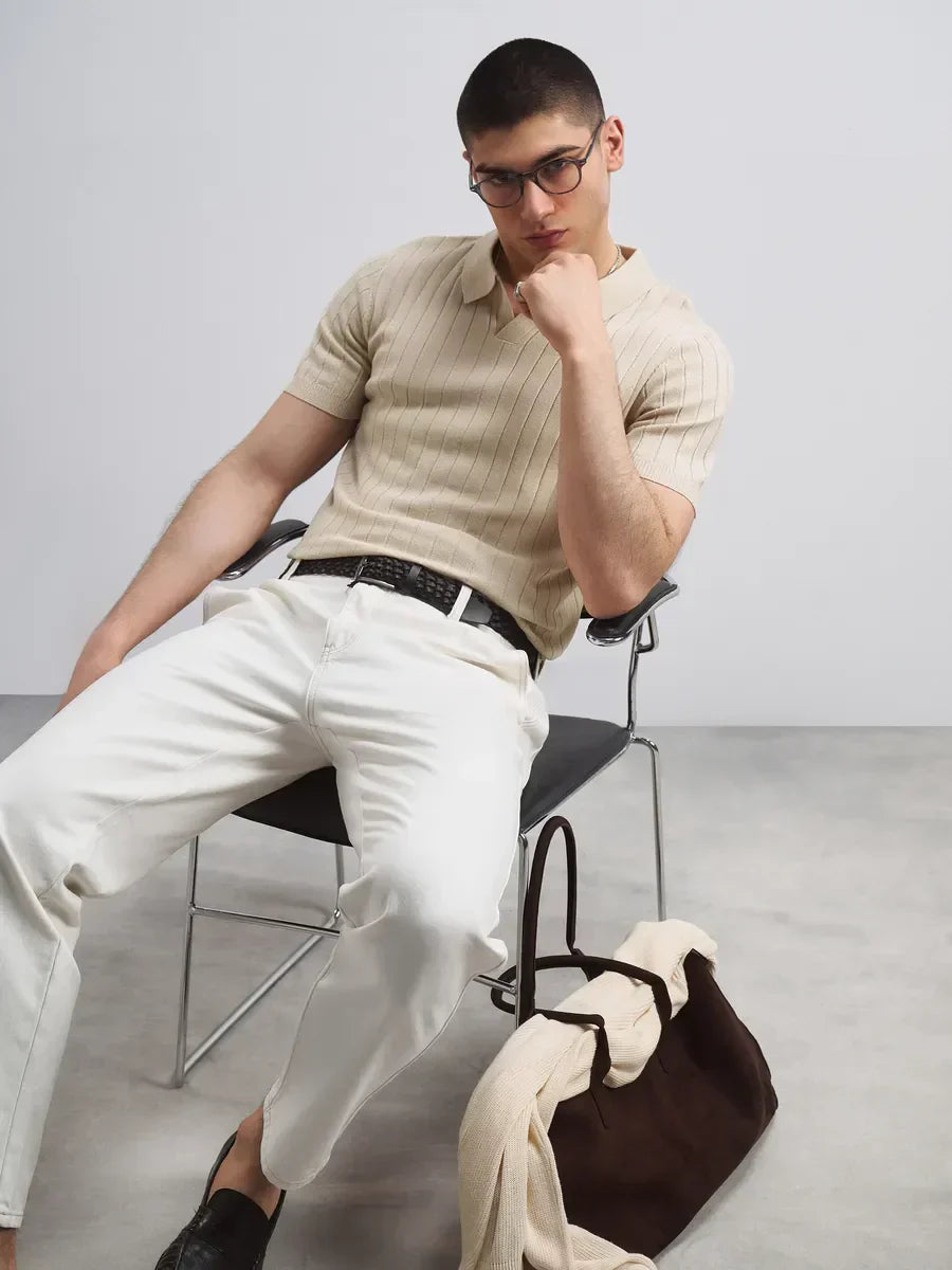 Jesolice Herren Rippstrick Polohemd – Stilvolles leichtes Baumwollmischung Kurzarmoberteil für legere und schicke Outfits Elegantes — Image 4