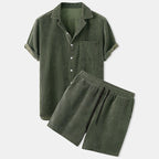 Jesolice Herren Waffelstrick Lounge Set – Weiches Atmungsaktives Baumwollmischung Kurzarmhemd und Elastischer Bund Shorts für Entspannten Komfort Stilvoll — Main Image