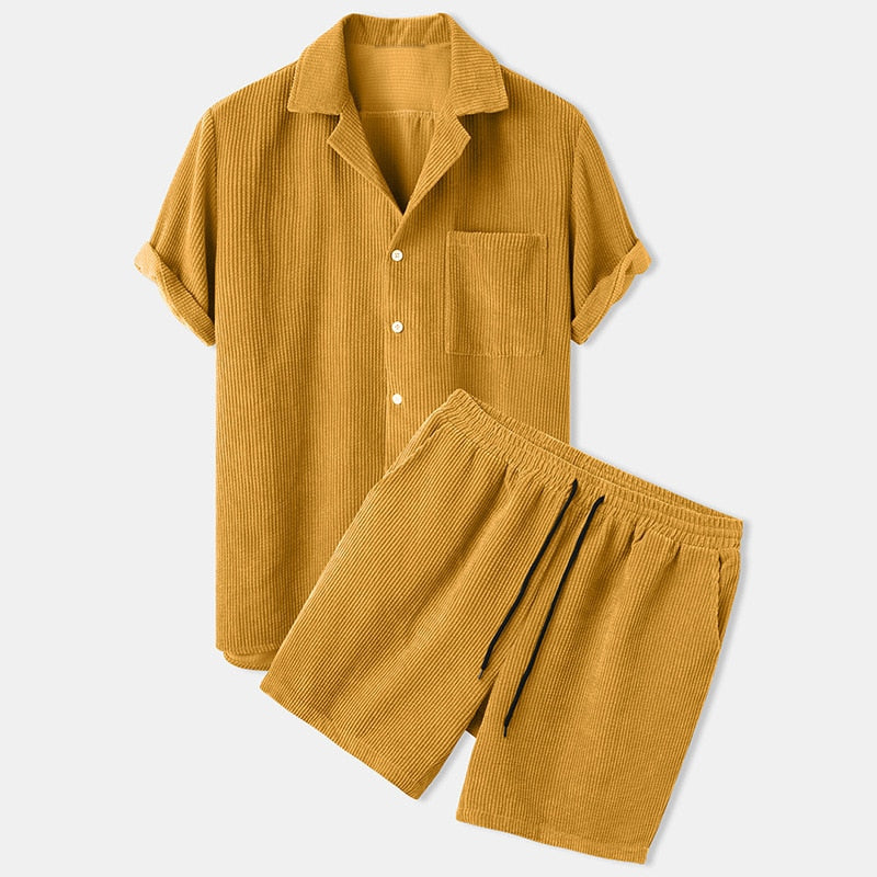 Jesolice Herren Waffelstrick Lounge Set – Weiches Atmungsaktives Baumwollmischung Kurzarmhemd und Elastischer Bund Shorts für Entspannten Komfort Stilvoll — Image 2