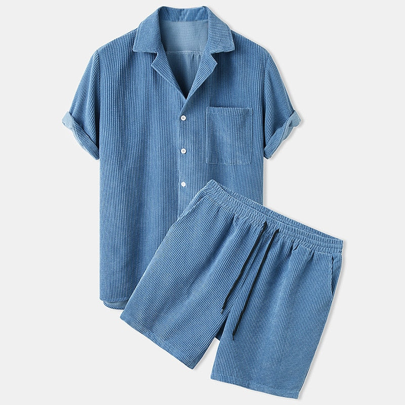 Jesolice Herren Waffelstrick Lounge Set – Weiches Atmungsaktives Baumwollmischung Kurzarmhemd und Elastischer Bund Shorts für Entspannten Komfort Stilvoll — Image 3