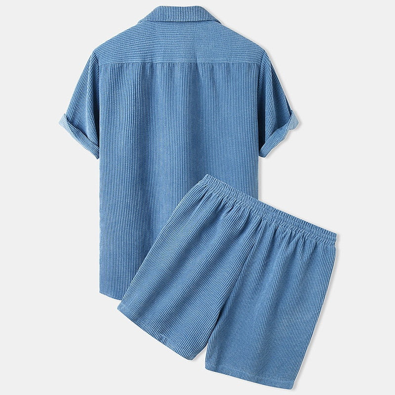 Jesolice Herren Waffelstrick Lounge Set – Weiches Atmungsaktives Baumwollmischung Kurzarmhemd und Elastischer Bund Shorts für Entspannten Komfort Stilvoll — Image 4