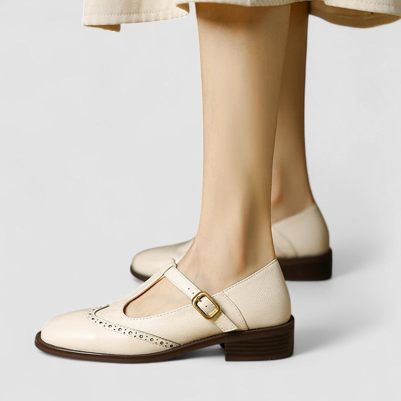 Lunara Damen T-Riemen Schuhe in Schwarz, Braun, Beige — Main Image