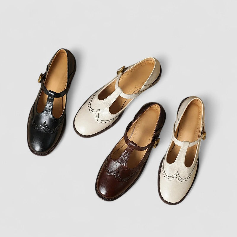 Lunara Damen T-Riemen Schuhe in Schwarz, Braun, Beige — Image 13