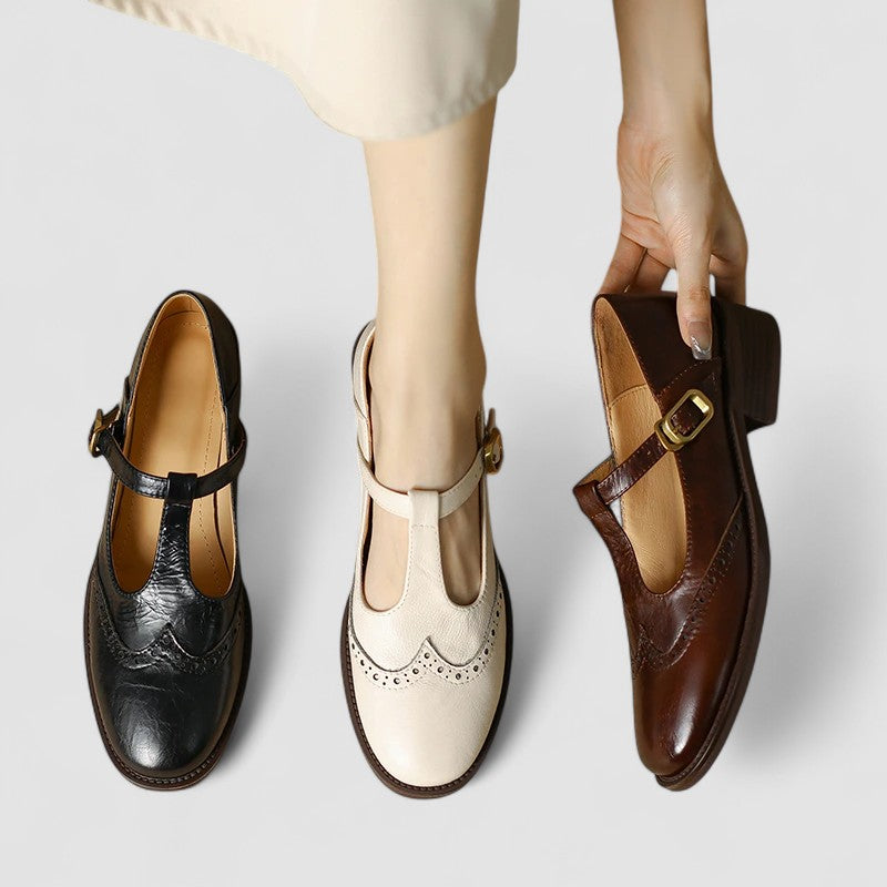 Lunara Damen T-Riemen Schuhe in Schwarz, Braun, Beige — Image 2