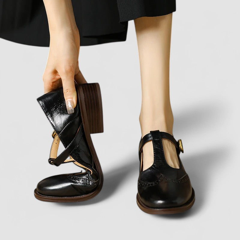 Lunara Damen T-Riemen Schuhe in Schwarz, Braun, Beige — Image 5