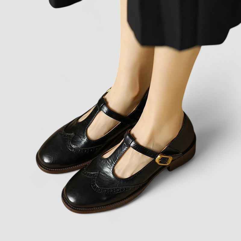 Lunara Damen T-Riemen Schuhe in Schwarz, Braun, Beige — Image 6
