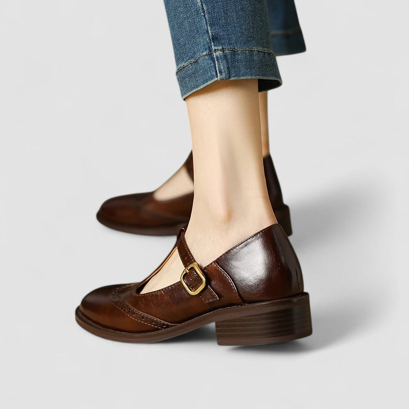 Lunara Damen T-Riemen Schuhe in Schwarz, Braun, Beige — Image 9